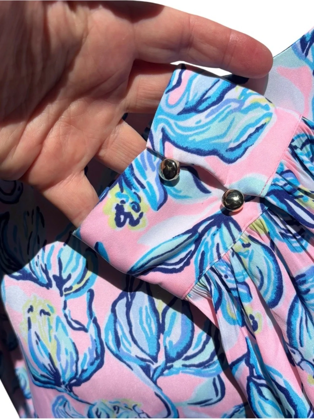 Lilly Pulitzer Pink, Blue & Yellow Abstract Floral Top Vacation Resort Coastal